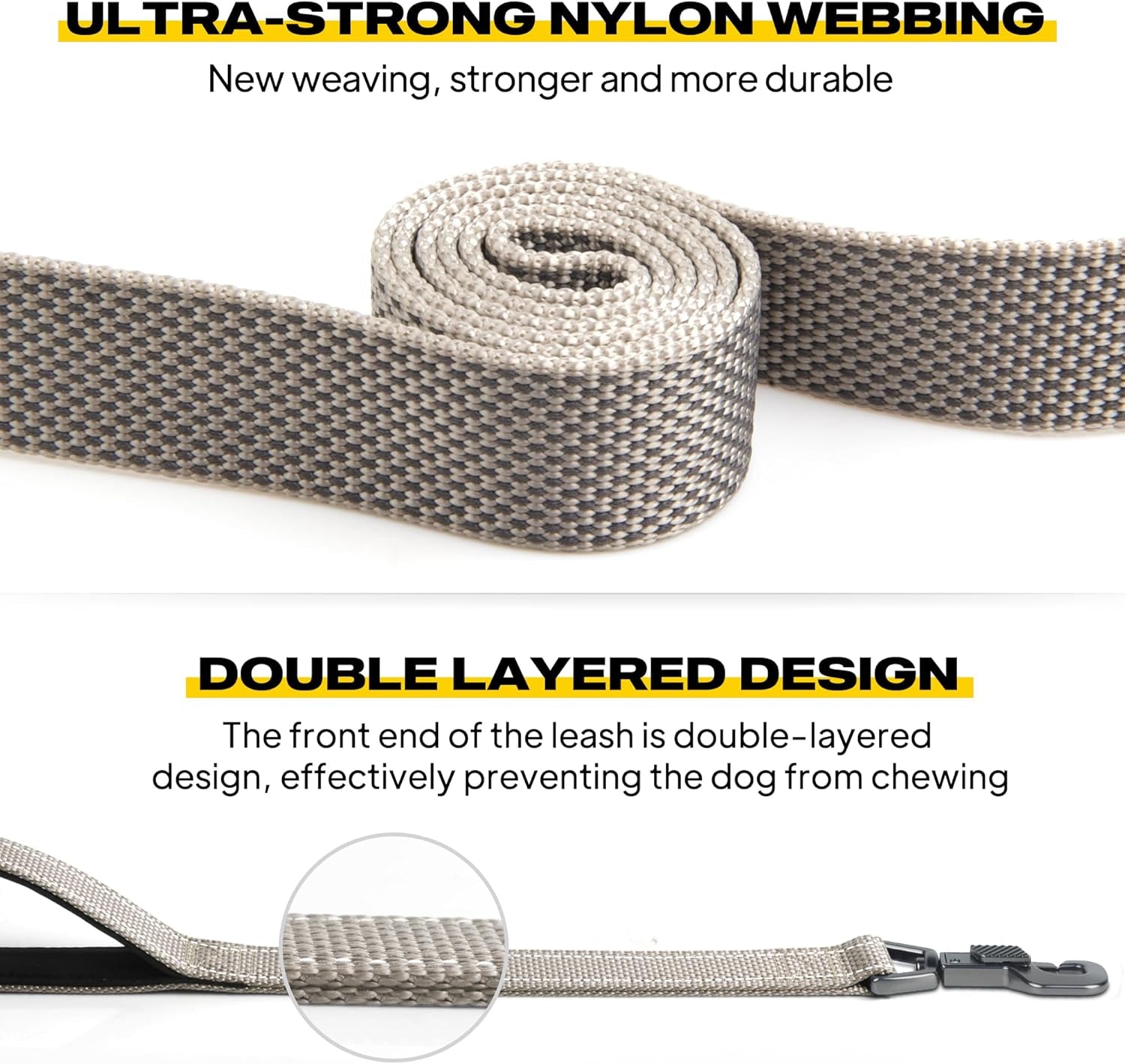 6 FT Premium Heavy-Duty Dog Leash with Dual Padded Handles, Traffic Control Handle, Advanced Easy Snap Hook, and Reflective Design for All Breeds, Grey